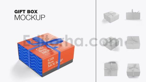دانلود موکاپ جعبه با روبان پاپیونی Set Gift Box Mockup with Bow Mockup