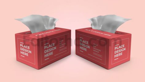 دانلود موکاپ بسته‌بندی جعبه دستمال کاغذی Tissue Box Packaging Mockup Template Set