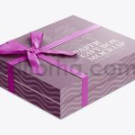 دانلود موکاپ جعبه کادوی روبان دار Gift Box Mockup with Bow Mockup