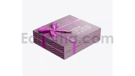 دانلود موکاپ جعبه کادوی روبان دار Gift Box Mockup with Bow Mockup