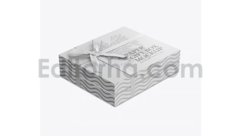 دانلود موکاپ جعبه کادوی روبان دار Gift Box Mockup with Bow Mockup