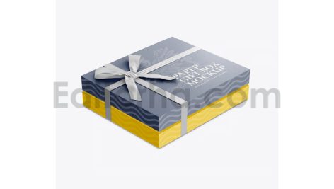 دانلود موکاپ جعبه کادوی روبان دار Gift Box Mockup with Bow Mockup