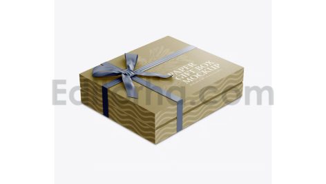 دانلود موکاپ جعبه کادوی روبان دار Gift Box Mockup with Bow Mockup