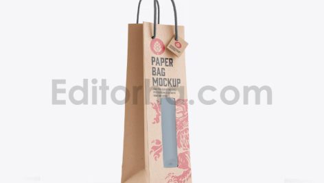 دانلود موکاپ ساک کاهی با پنجره شفاف Kraft Paper Bag with Window Mockup