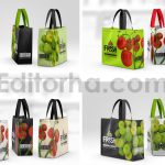 دانلود مجموعه ۳ عددی موکاپ کیسه خرید اِکو بَگ Short Handle Eco Shopping Bag Branding Mockup