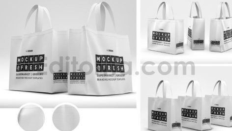 دانلود مجموعه ۳ عددی موکاپ کیسه خرید اِکو بَگ Short Handle Eco Shopping Bag Branding Mockup