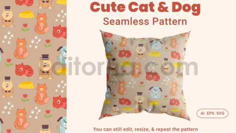 دانلود فایل لایه باز پترن سگ و گربه ناز Seamless Pattern Cute Cat & Dog