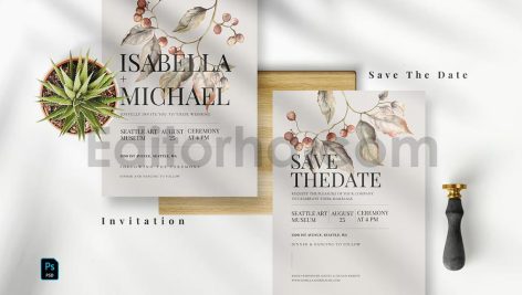 دانلود فایل لایه باز کارت دعوت عروسی گلدار قدیمی Vintage Floral Invitation Set