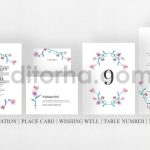 دانلود فایل لایه باز کارت دعوت عروسی گلدار آبرنگی Watercolor Wedding Suite