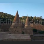فوتیج روز بارانی در لالیش، کردستان عراق، مشرف به مناره های معبد ایزدی