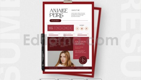 دانلود فایل لایه باز رزومه با تم قرمز clean red resume