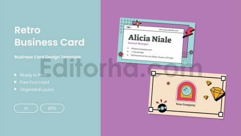 دانلود فایل کارت ویزیت تخت رترو Flat Retro Business Card