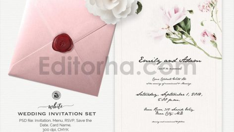 دانلود فایل لایه باز ست کارت دعوت عروسی سفید White Wedding Invitation