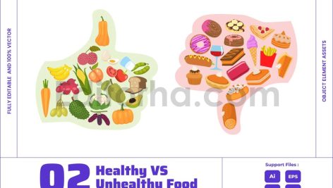 Healthy Vs Unhealthy Food Thumbs Up Down Concept