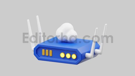 Cartoon router with cloud symbol